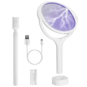 3 In 1 Electric Bug Zapper Racket 90ÂºRotating Bug Zapper Wand Indoor Outdoor Handheld Mosquito Swatter With Telescopic Extension Wand