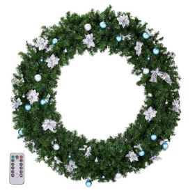 60in Pre-lit Christmas Wreath, Lighted Artificial Xmas Wreath With 220 Cold & Warm White Lights And 600 PVC Tips And DIY Ornaments, For Front Door Gat