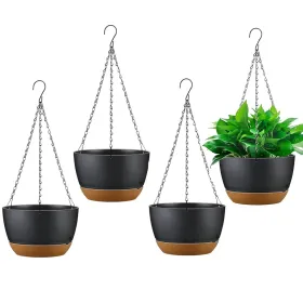 4Pcs Hanging Planter With 9.64In Diameter Drainage Holes Removable Self-Watering Tray Plastic Hanging Flower Plant Pots For Indoor Outdoor Herb Ivy Fe