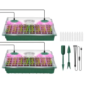 2Pcs 40 Cells Seed Starter Tray Plant Grow Light With 4 Adjustable Brightness Automatic Timing Setting Humidity Dome Plant Germination Garden