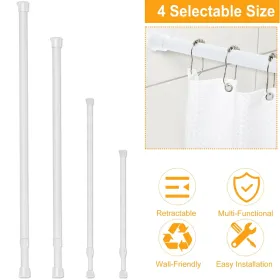 Tension Curtain Rod Spring Load Adjustable Curtain Pole Heavy-Duty Steel 4 Sizes For Bathroom Wardrobe Kitchen Balcony 200cm