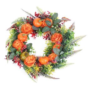 1Pc 17.71IN Autumn Wreath With Pumpkin Mixed Leaves Berries Flowers Fall Decoration For Indoor Outdoor Window Wall Front Door In Halloween Thanks Givi