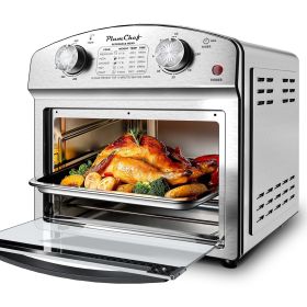 Stainless Steel 12-Liter Air Fryer, Dual Knob Control, 450°F Temperature Range, 60-Min Timer, Presets for French Fries, Pizza, Chicken, Fish