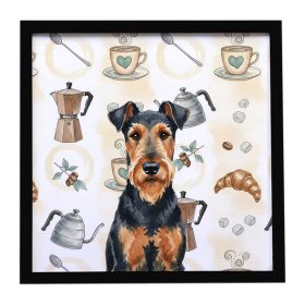 Airedale Terrier Coffee Bar Framed Metal Print Bathroom, Kitchen, Office, Home Decor Wall Art Ready to Hang, Square, 8X8