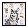 Gray and White Alaskan Malamute Coffee Bar Framed Metal Print Bathroom, Kitchen, Office, Home Decor Wall Art Ready to Hang, Square, 8X8