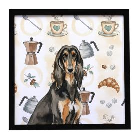Black & Tan Afghan Hound Coffee Bar Framed Metal Print Bathroom, Kitchen, Office, Home Decor Wall Art Ready to Hang, Square, 8X8