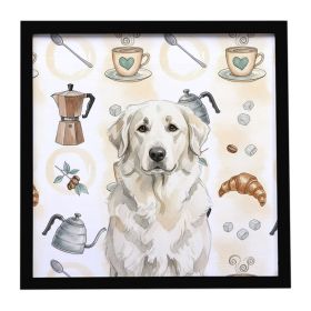 White Great Pyrenees Coffee Bar Framed Metal Print Bathroom, Kitchen, Office, Home Decor Wall Art Ready to Hang, Square, 8X8