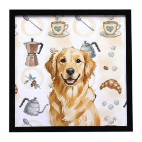 Golden Retriever Coffee Bar Framed Metal Print Bathroom, Kitchen, Office, Home Decor Wall Art Ready to Hang, Square, 8X8