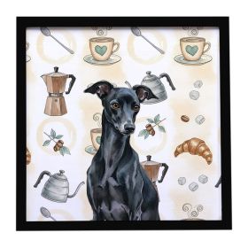 Black Italian Greyhound Coffee Bar Framed Metal Print Bathroom, Kitchen, Office, Home Decor Wall Art Ready to Hang, Square, 8X8