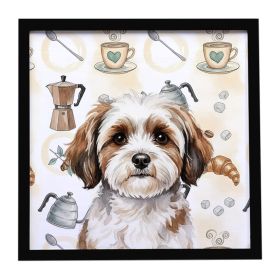 Parti-color Havanese Coffee Bar Framed Metal Print Bathroom, Kitchen, Office, Home Decor Wall Art Ready to Hang, Square, 8X8
