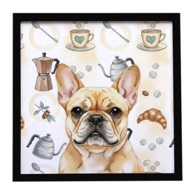 Fawn French Bulldog Coffee Bar Framed Metal Print Bathroom, Kitchen, Office, Home Decor Wall Art Ready to Hang, Square, 8X8
