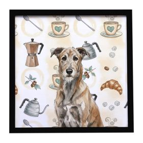 Brindle Irish Wolfhound Coffee Bar Framed Metal Print Bathroom, Kitchen, Office, Home Decor Wall Art Ready to Hang, Square, 8X8