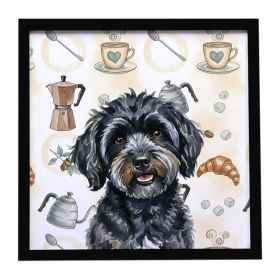 Black Havanese Coffee Bar Framed Metal Print Bathroom, Kitchen, Office, Home Decor Wall Art Ready to Hang, Square, 8X8