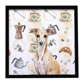 Fawn Italian Greyhound Coffee Bar Framed Metal Print Bathroom, Kitchen, Office, Home Decor Wall Art Ready to Hang, Square, 8X8