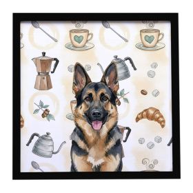 German Shepherd Coffee Bar Framed Metal Print Bathroom, Kitchen, Office, Home Decor Wall Art Ready to Hang, Square, 8X8