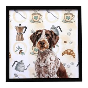 Roan German Wirehaired Pointer Coffee Bar Framed Metal Print Bathroom, Kitchen, Office, Home Decor Wall Art Ready to Hang, Square, 8X8