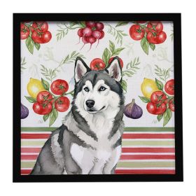 Gray and White Alaskan Malamute Vegetables Framed Metal Print Bathroom, Kitchen, Office, Home Decor Wall Art Ready to Hang, Square, 8X8