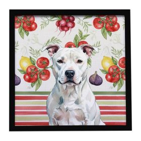 White American Staffordshire Terrier Vegetables Framed Metal Print Bathroom, Kitchen, Office, Home Decor Wall Art Ready to Hang, Square, 8X8