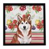 Red and White Alaskan Malamute Vegetables Framed Metal Print Bathroom, Kitchen, Office, Home Decor Wall Art Ready to Hang, Square, 8X8