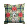 American Hairless Terrier Christmas PoinsettIas Throw Pillow Decorative Indoor Outdoor Accent Cushion for Couch, Bed or Patio, 14Hx14W