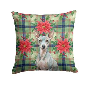 American Hairless Terrier Christmas PoinsettIas Throw Pillow Decorative Indoor Outdoor Accent Cushion for Couch, Bed or Patio, 14Hx14W