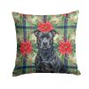 Black American Staffordshire Terrier Christmas PoinsettIas Throw Pillow Decorative Indoor Outdoor Accent Cushion for Couch, Bed or Patio, 14Hx14W