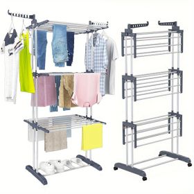 4-Tier Clothes Drying Rack, 67.7-inch Laundry Drying Rack with Foldable Base, 4-Tier Stainless Steel Drying Rack