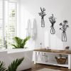 3-Piece Metal Vase Floral Wall Art - Rustic Farmhouse Decor Metal Wall Art Black Minimalist Floral Nature Theme Wall Decor Suitable for Home Bedroom D