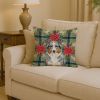 Blue Merle American Shepherd Christmas PoinsettIas Throw Pillow Decorative Indoor Outdoor Accent Cushion for Couch, Bed or Patio, 14Hx14W