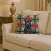 Black American Staffordshire Terrier Christmas PoinsettIas Throw Pillow Decorative Indoor Outdoor Accent Cushion for Couch, Bed or Patio, 14Hx14W