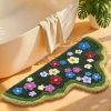 Cute Green Moss Bathroom Runner Rug Long Rectangular Boho Aesthetic Leaf Leaves Bath Mat Shaggy Non Slip Absorbent Shower Mat Decor (Green & Moss