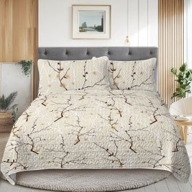 3pcs Minimalist Tree Branch Patterned Blankets Suitable For All Seasons, Including Flower And Autumn Leaf Bedding Sets With 2 Pillowcases, Suitable Fo (Option: King-White)