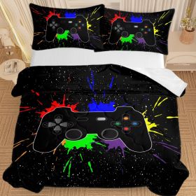 Black Video Game Comforter For Girls Boys Red Blue Green Purple Yellow Ink Game Controller Bedding Boy Bedroom Living Bed Decor With 1 Comforter 2 Pil (Option: Full-Black)