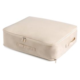 Large Foldable Storage Bag For Comforter Quilt Blanket Clothes Pillows Beddings Self Compression Organizer For Duvet Closet Storage Containers With Du (Color: Apricot, size: L)