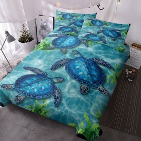 Sea Turtle Pattern Duvet Cover Set 3 Pieces King Size Soft Bedding Set With 2 Pilowcases With Zipper Closure For Home Bedroom For All Seasons (Option: Twin-Green)