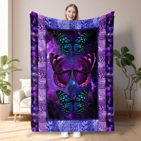 Cozy Butterfly Printed Flannel Blanket - Soft, Warm, And Lightweight Throw For Couch, Sofa, Office, Bed, Camping, And Travel - Multi-Purpose Gift For (Option: 75x100cm-Purple)