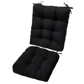 2Pcs Waterproof Rocking Chair Cushion Upper And Lower Back And Seat Sets With Non-Slip Ties Oxford Cloth Surface Polyester Filling Comfortable For Ind (Option: Black)